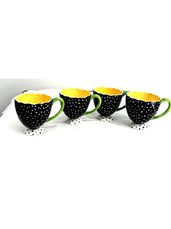 Department 56 Other - Dept 56 Ceramic Cracked Egg Coffee Mug Cup Set of 4 Black White Dot Easter